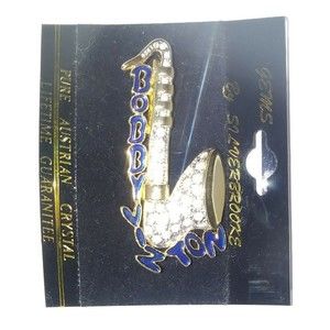 Bobby Vinton Collectors Bejeweled Saxophone Pinback Brooch New on Card